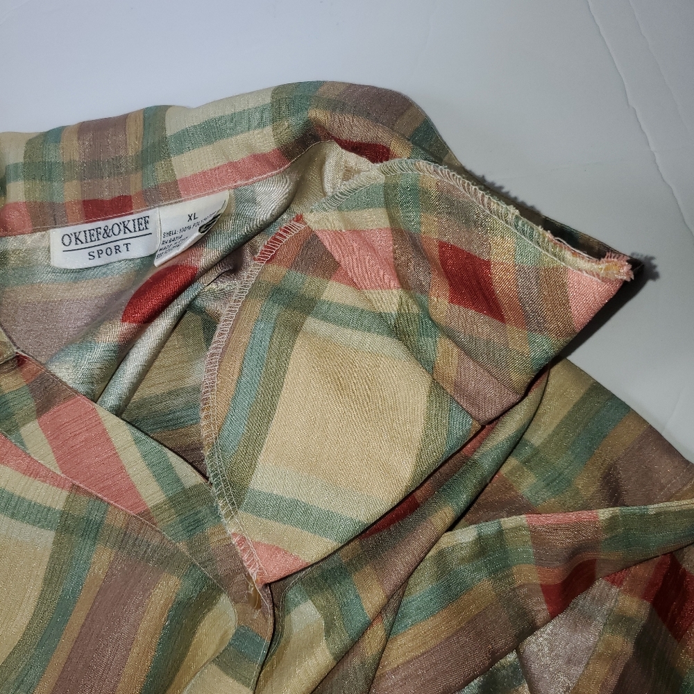 O'kief & O'kief Sport Plaid,Button down,Collared,Split sleeve Top - Picture 5 of 6